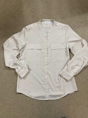 Calvin Klein Beige and White Striped Shirt Top